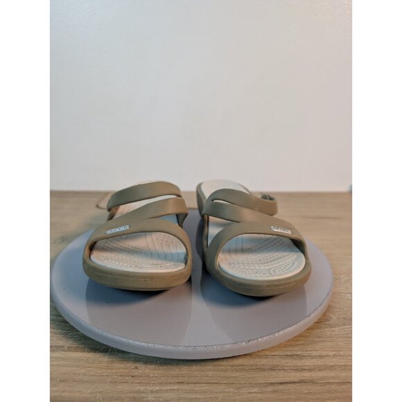 Crocs Sandals Womens 6 Patricia Slip On Slides Beige Open Toe Casual Wedge - Picture 3 of 9